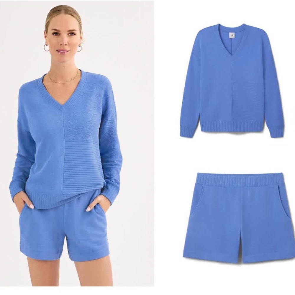 CAbi Light Blue V-Neck Sweater and Shorts Set